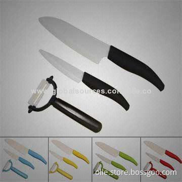 Colorful Handle Ceramic Knife Set with Peeler